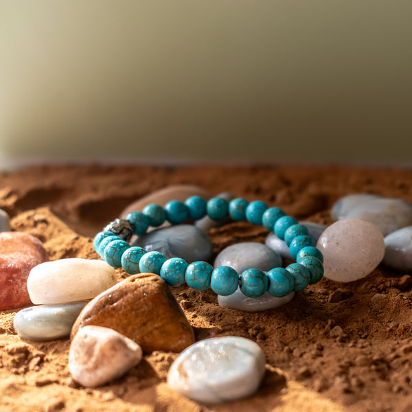 Firoza (Turquoise) Stone Bracelet With Buddha – Natural Gemstone Beaded Bracelet
