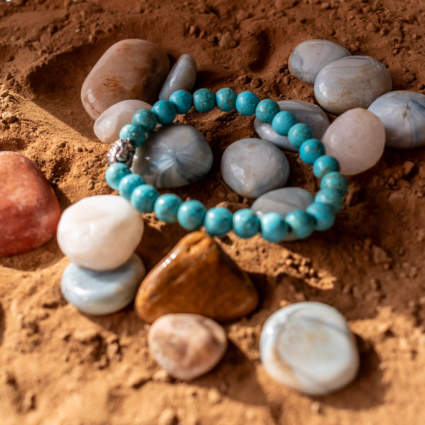 Firoza (Turquoise) Stone Bracelet With Buddha – Natural Gemstone Beaded Bracelet