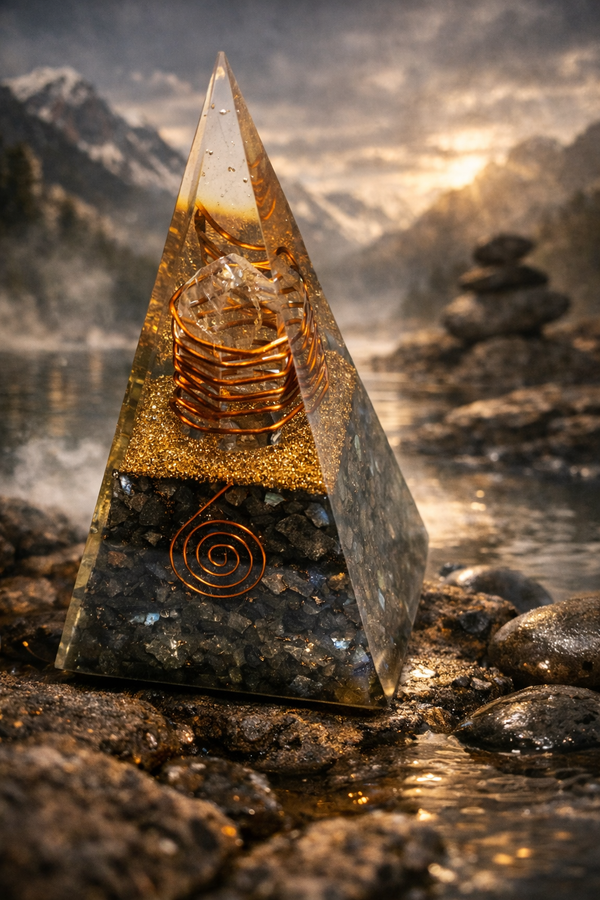 Labradorite Pyramid with Sphatik Lamp – Protection & Positive Energy Crystal Set