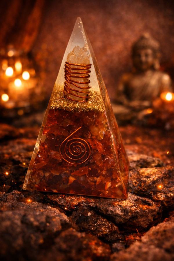Red Carnelian Pyramid with Clear Quartz lamp for Home & Office – Sacral Chakra & Life Force Energy Crystal