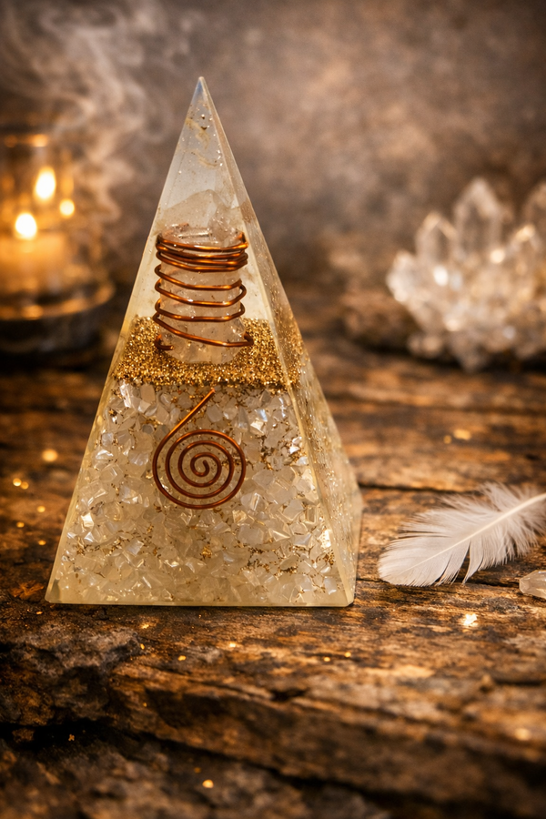 Premium Sphatik Pyramid with Clear Quartz Lamp – Meditation & Vastu Use