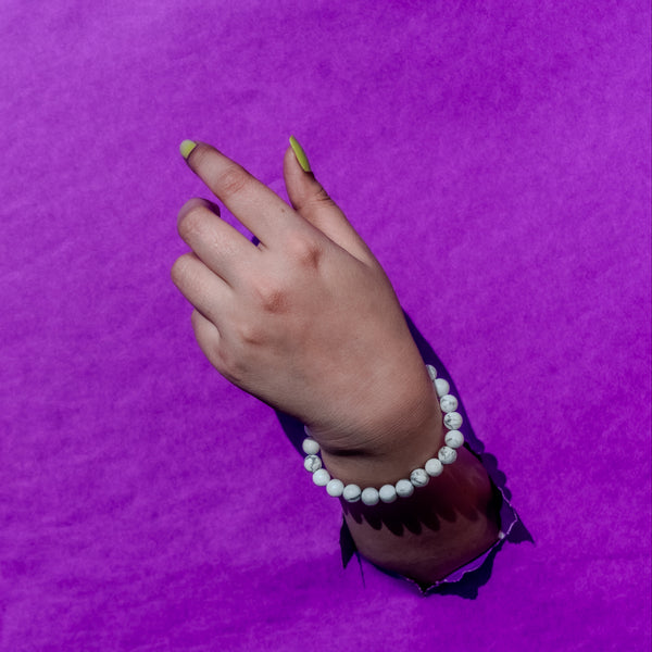 Natural Howlite Bracelet – White Marble Gemstone Beaded Bracelet