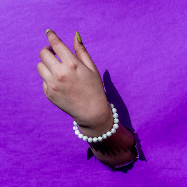 Natural Howlite Bracelet – White Marble Gemstone Beaded Bracelet